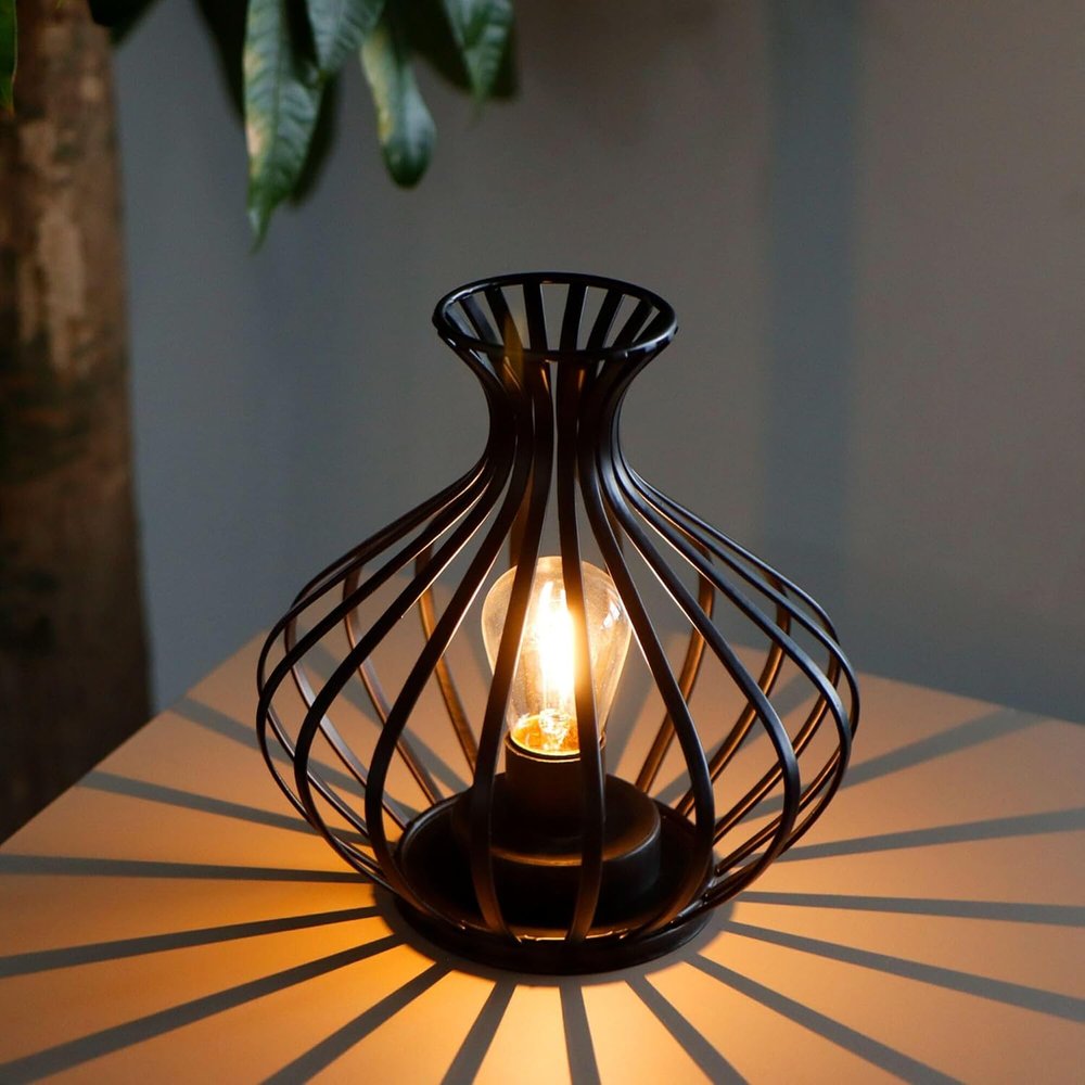 8" Black Metal Pierced Novelty Desk Lamp With Novelty Shade
