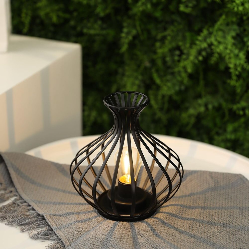 8" Black Metal Pierced Novelty Desk Lamp With Novelty Shade
