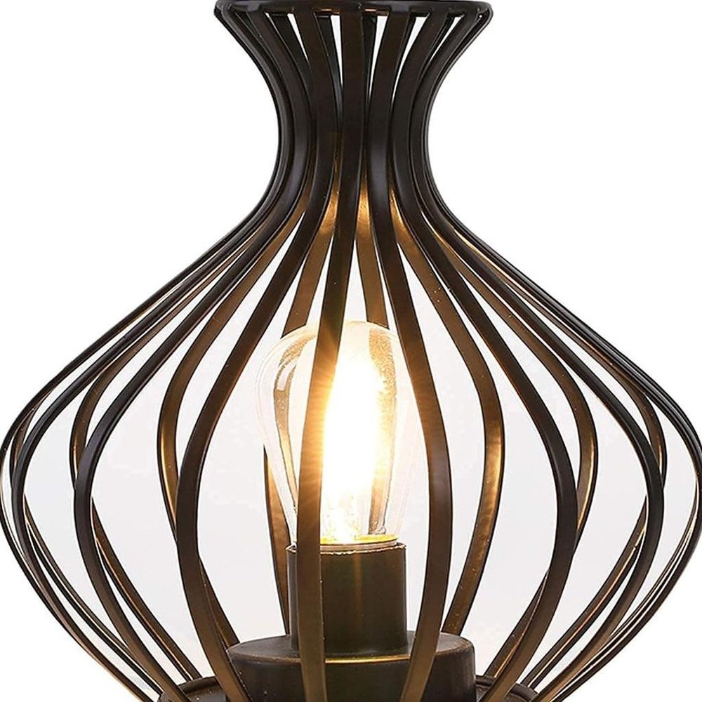 8" Black Metal Pierced Novelty Desk Lamp With Novelty Shade