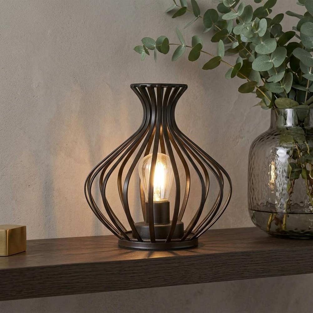 8" Black Metal Pierced Novelty Desk Lamp With Novelty Shade
