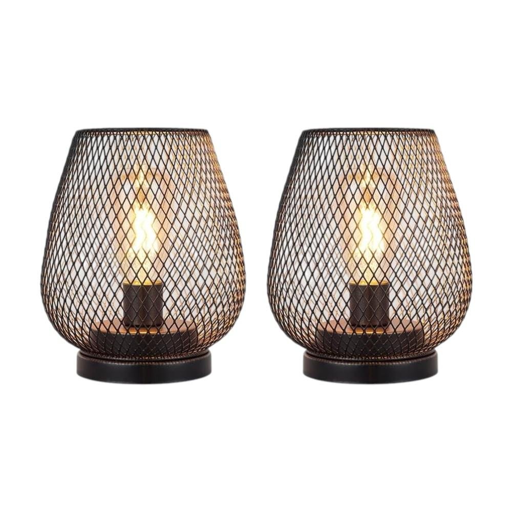 7" Brown Metal Pierced Novelty Desk Lamp With Novelty Shade