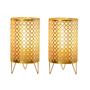9" Gold Metal Pierced Novelty Desk Lamp With Cylinder Shade