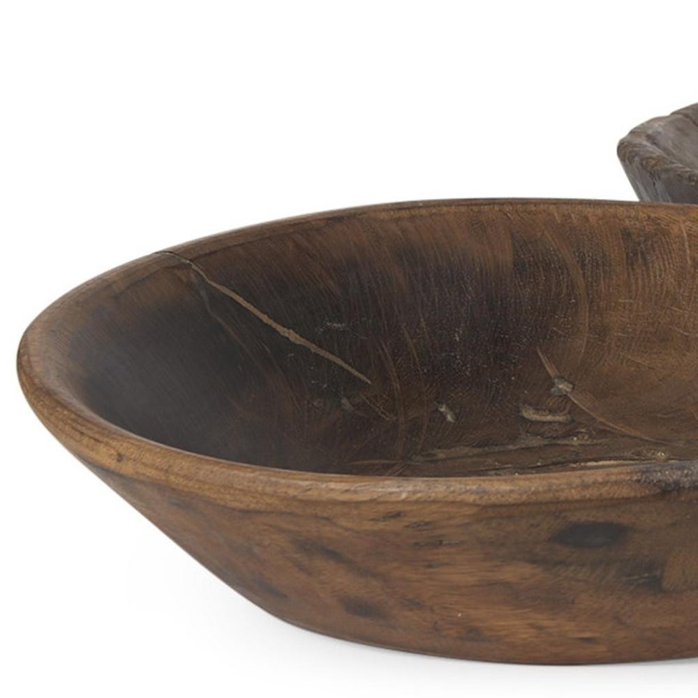 Set of Two Brown Solid Wood Round Centerpiece Bowl