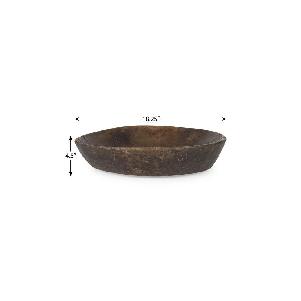 Set of Two Brown Solid Wood Round Centerpiece Bowl