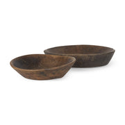 Set of Two Brown Solid Wood Round Centerpiece Bowl