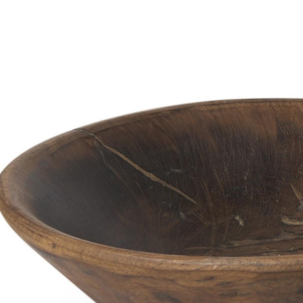 Set of Two Brown Solid Wood Round Centerpiece Bowl
