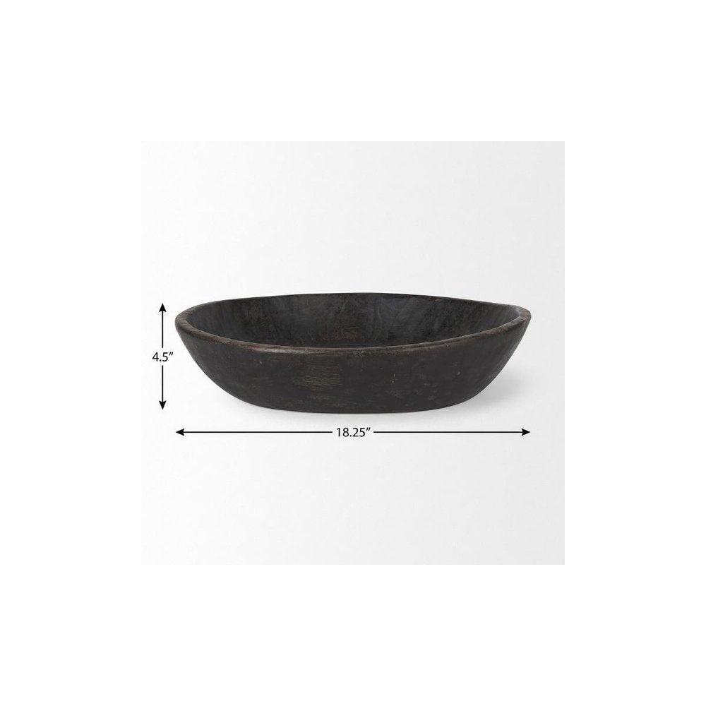Set of Two Black Solid Wood Round Centerpiece Bowl