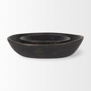 Set of Two Black Solid Wood Round Centerpiece Bowl