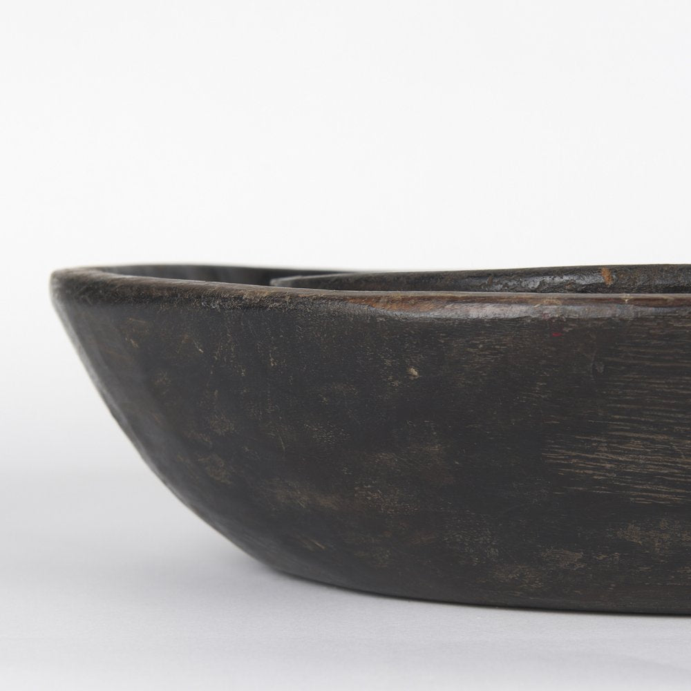 Set of Two Black Solid Wood Round Centerpiece Bowl