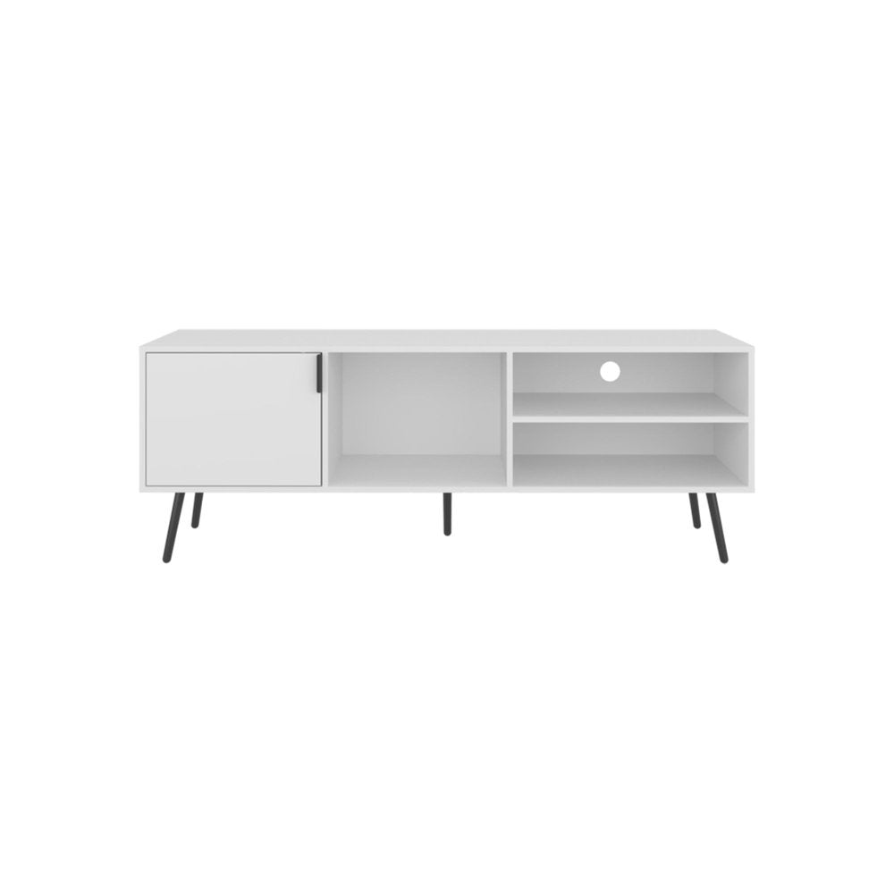 63" White Wood Enclosed and Open Storage Entertainment Center