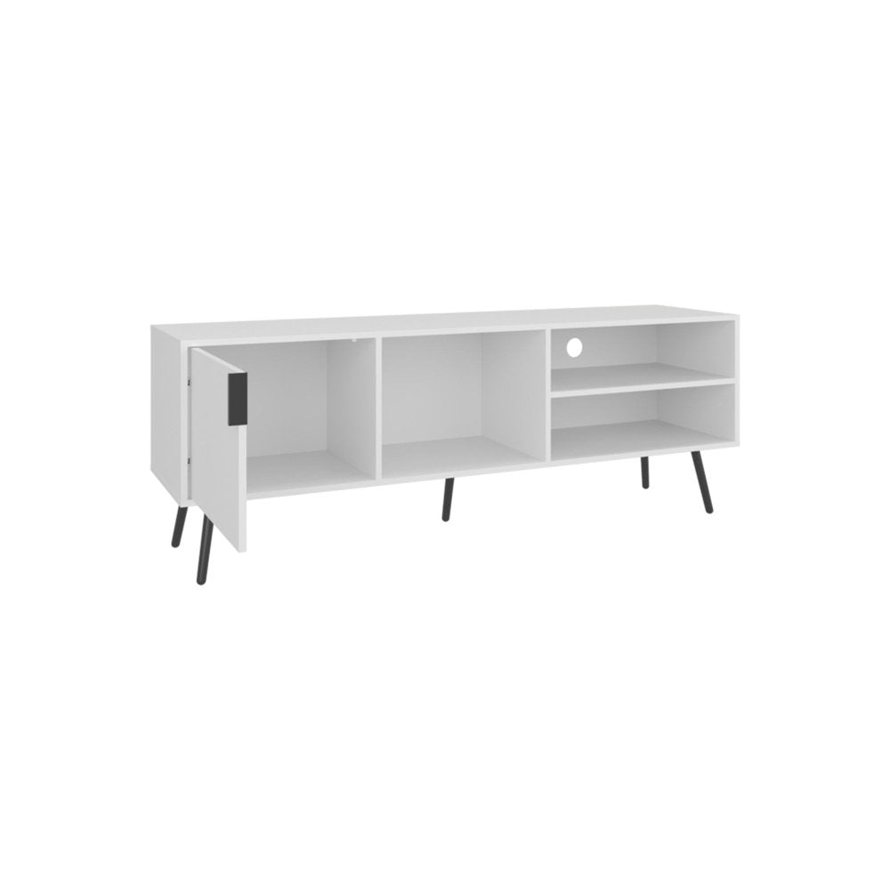 63" White Wood Enclosed and Open Storage Entertainment Center