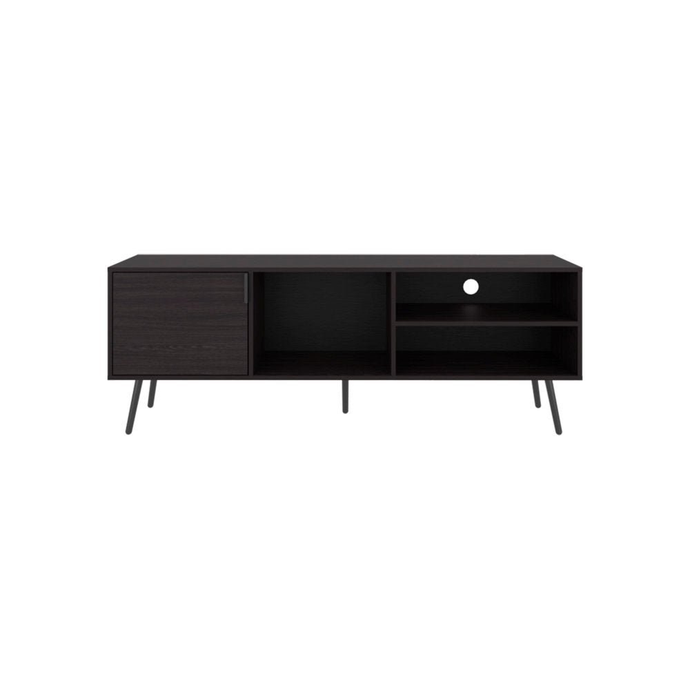 63" Black Wood Enclosed and Open Storage Entertainment Center