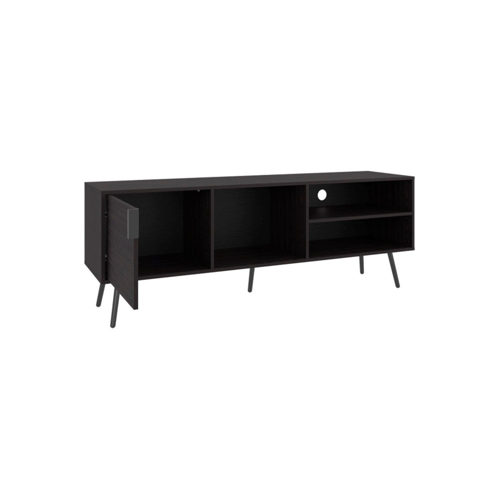 63" Black Wood Enclosed and Open Storage Entertainment Center