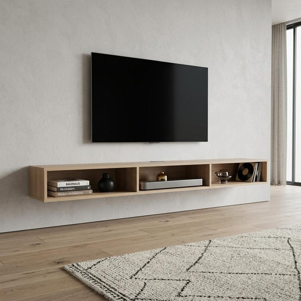 71" Beige Wood Enclosed and Open Storage Entertainment Center