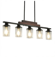 Black Kitchen Island Five Light Plastic and Wrought Iron Transparent Glass Flush Chandelier With Stone Shades