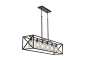 Black Kitchen Island Six Light Acrylic and Wrought Iron Mercury Glass Flush Chandelier With Black Shades