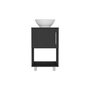 18" Black Wood Freestanding Single Door Bathroom Vanity With White Sink