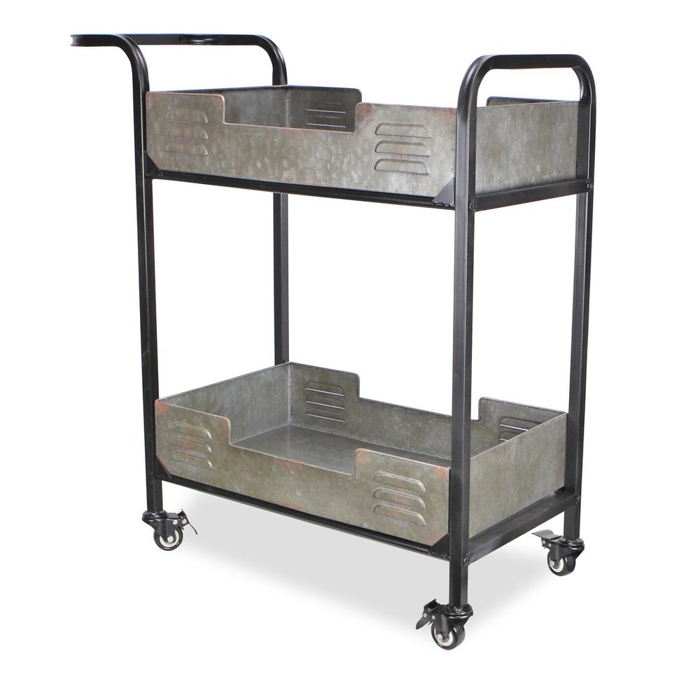 25" Brown Metal Distressed Rolling Bar Cart