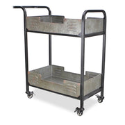 25" Brown Metal Distressed Rolling Bar Cart