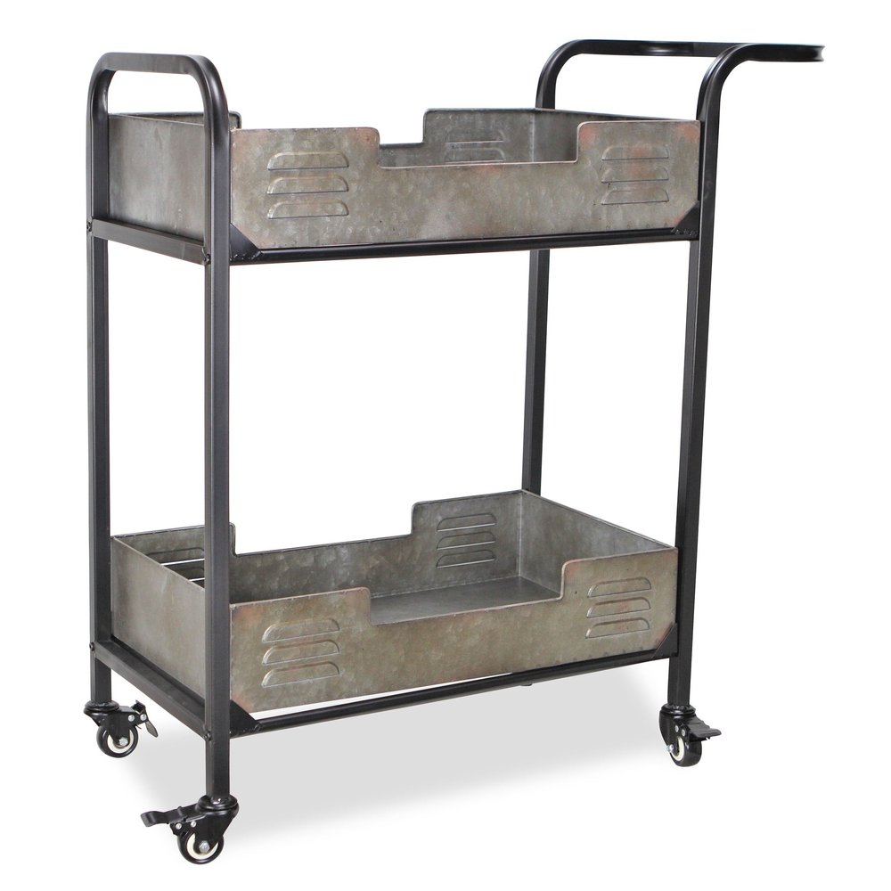 25" Brown Metal Distressed Rolling Bar Cart