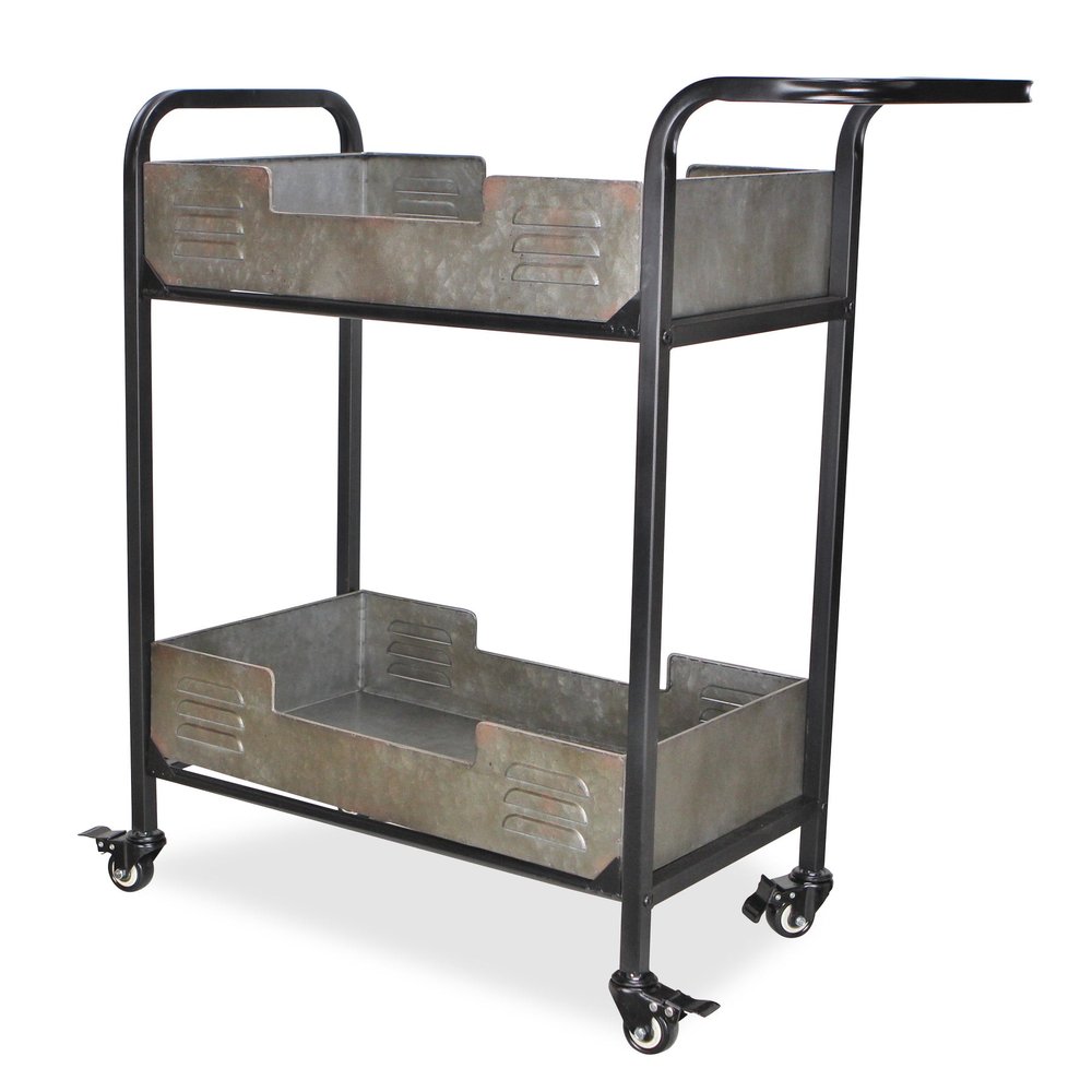 25" Brown Metal Distressed Rolling Bar Cart