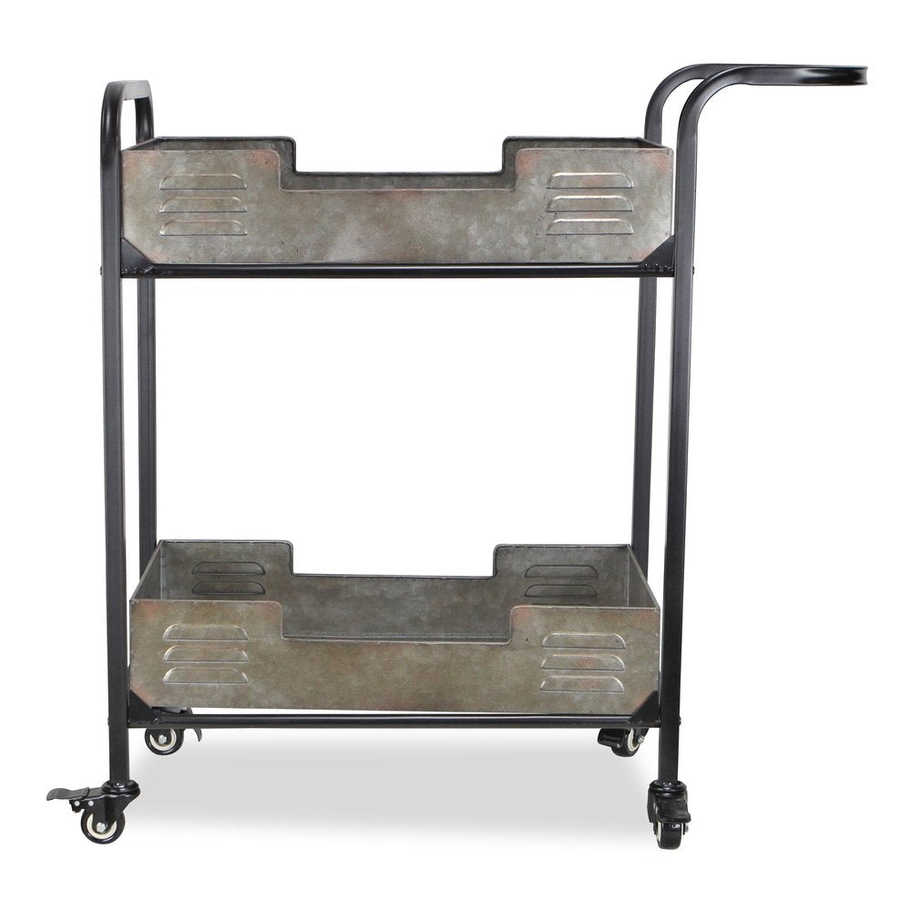25" Brown Metal Distressed Rolling Bar Cart