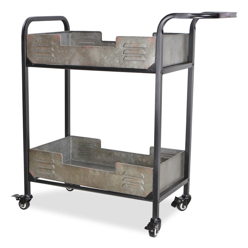 25" Brown Metal Distressed Rolling Bar Cart