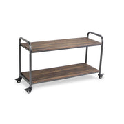 39" Brown Metal and Solid Wood Distressed Rolling Bar Cart