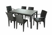 Seven Piece Brown Plastic Outdoor Patio Set With Table
