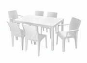 Seven Piece White Plastic Outdoor Patio Set With Table