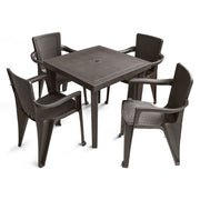 Five Piece Brown Plastic Outdoor Patio Set With Table