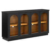 58" Black Wood Buffet Table With Four Glass Doors