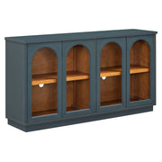 58" Navy Blue Wood Buffet Table With Four Glass Doors