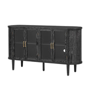 60" Black Wood Buffet Table With Four Glass Doors