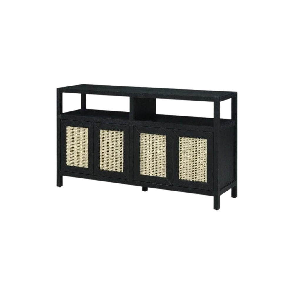 60" Black Wood Buffet Table With Four Doors