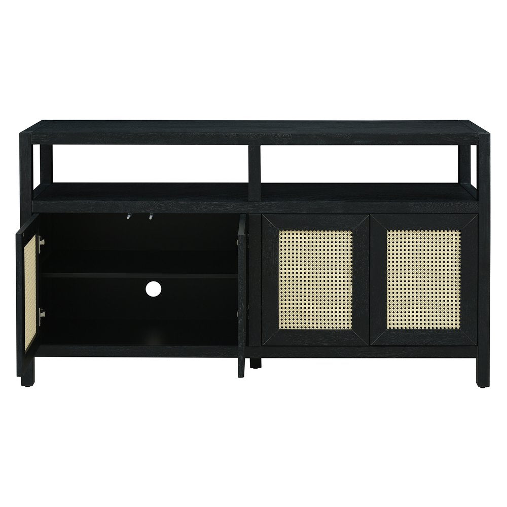 60" Black Wood Buffet Table With Four Doors