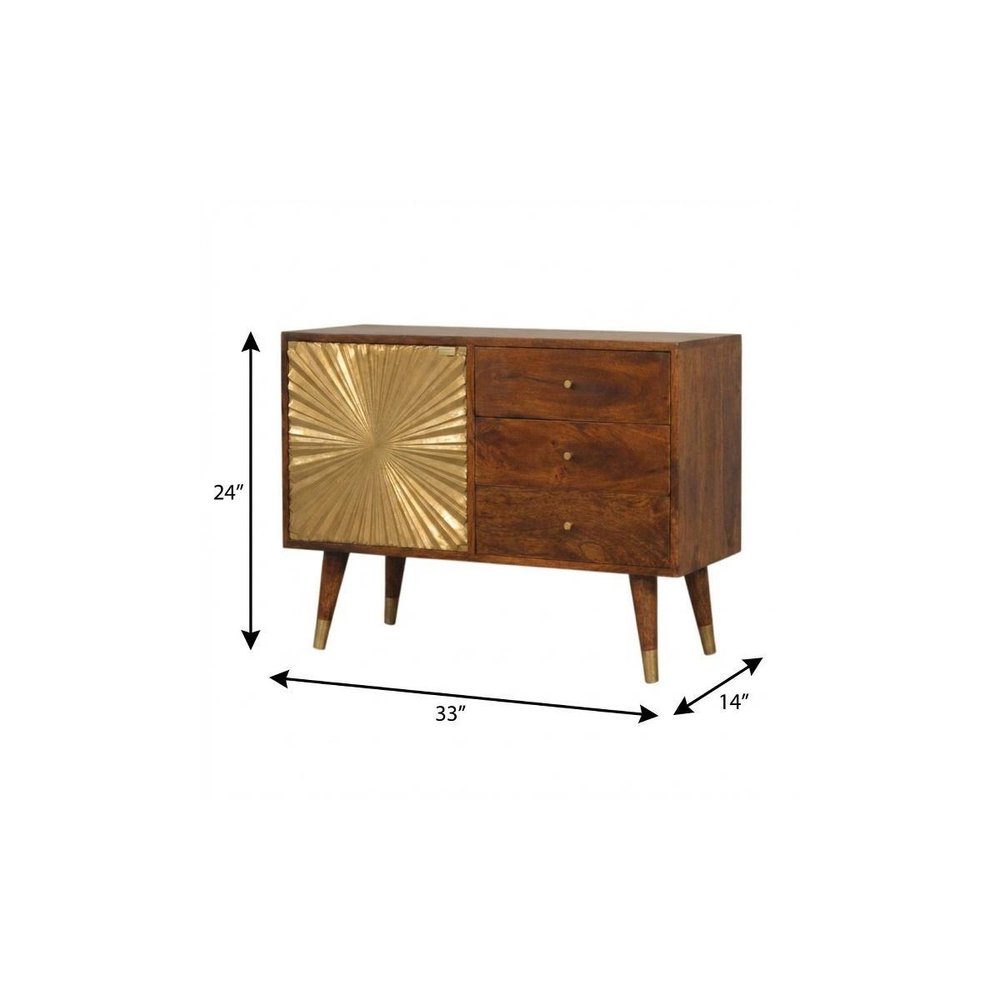 33" Brown Solid Wood Four Drawer Sideboard