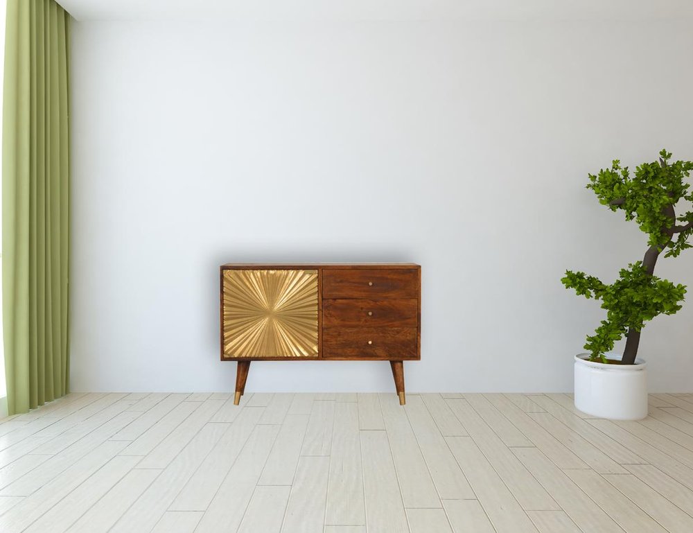 33" Brown Solid Wood Four Drawer Sideboard
