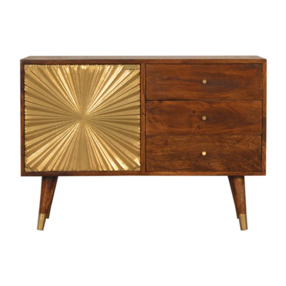 33" Brown Solid Wood Four Drawer Sideboard