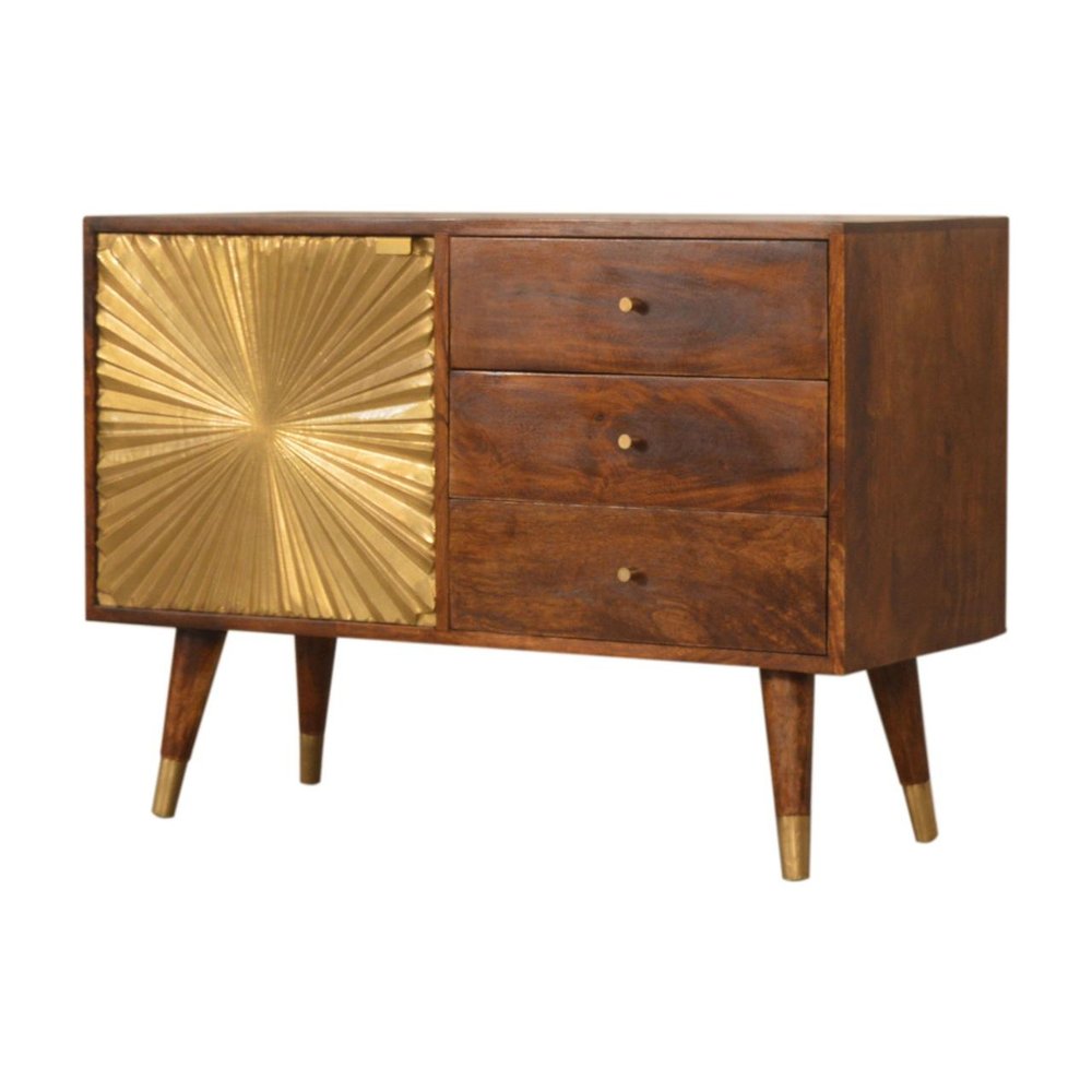 33" Brown Solid Wood Four Drawer Sideboard
