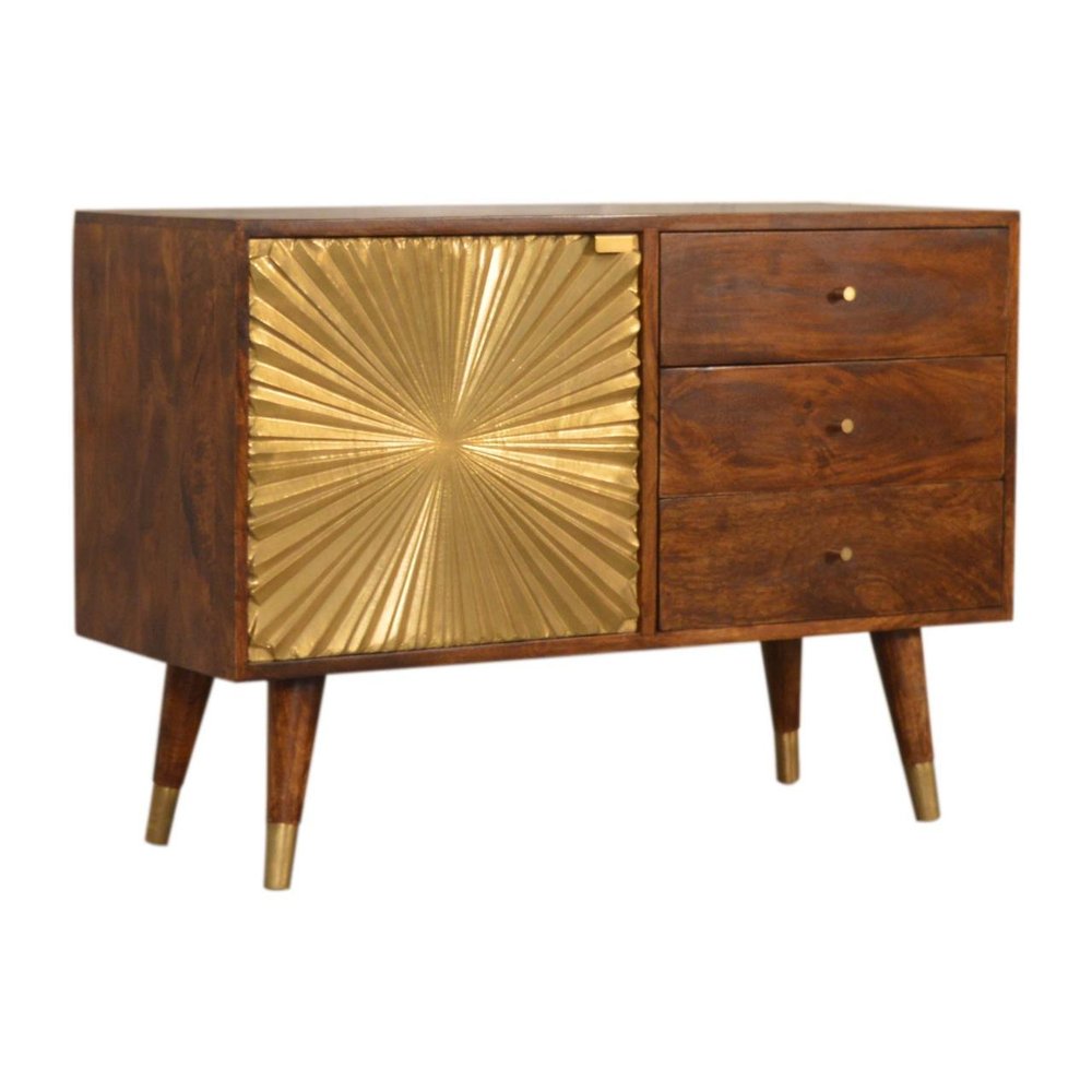 33" Brown Solid Wood Four Drawer Sideboard