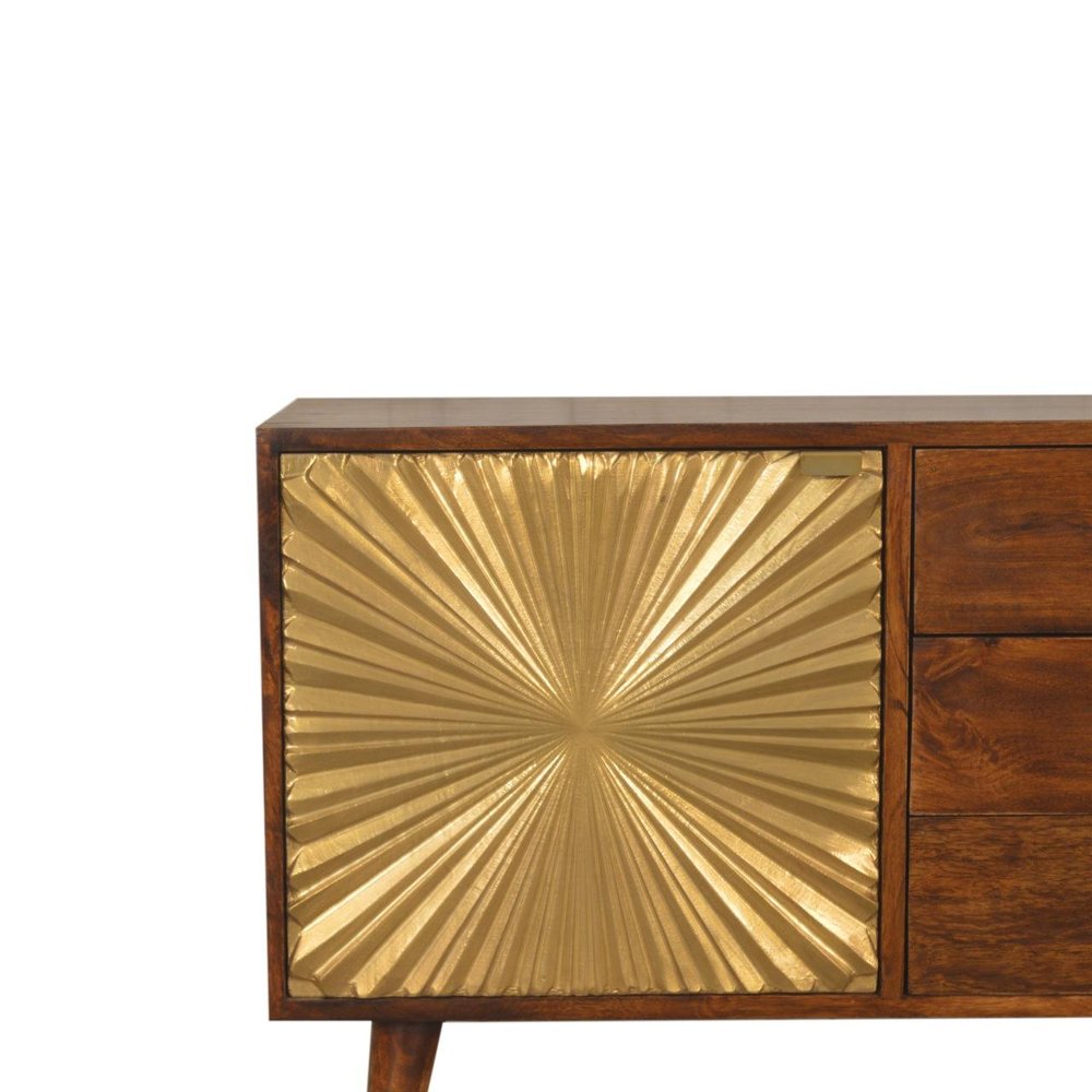 33" Brown Solid Wood Four Drawer Sideboard