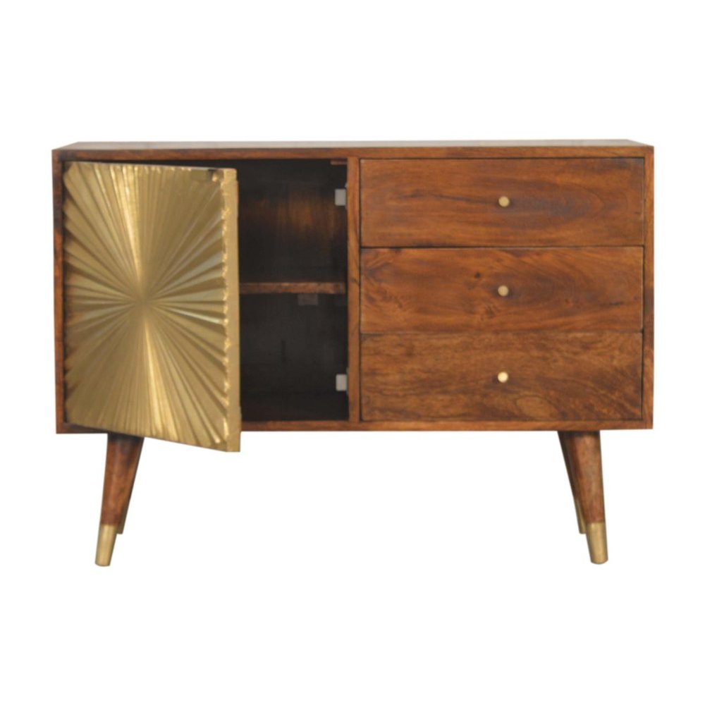 33" Brown Solid Wood Four Drawer Sideboard