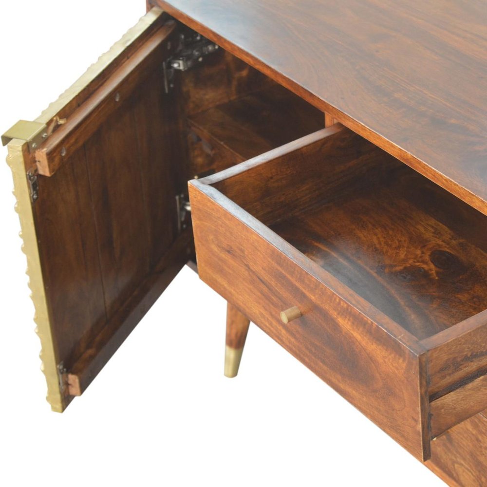 33" Brown Solid Wood Four Drawer Sideboard
