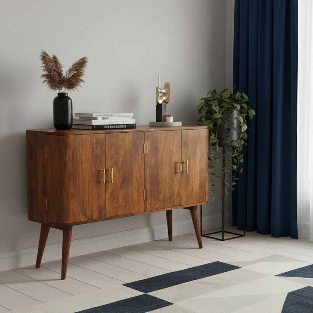 51" Brown Solid Wood Two Drawer Sideboard