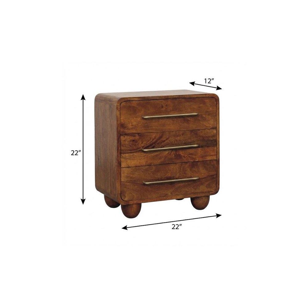 22" Brown Solid Wood Three Drawer Sideboard
