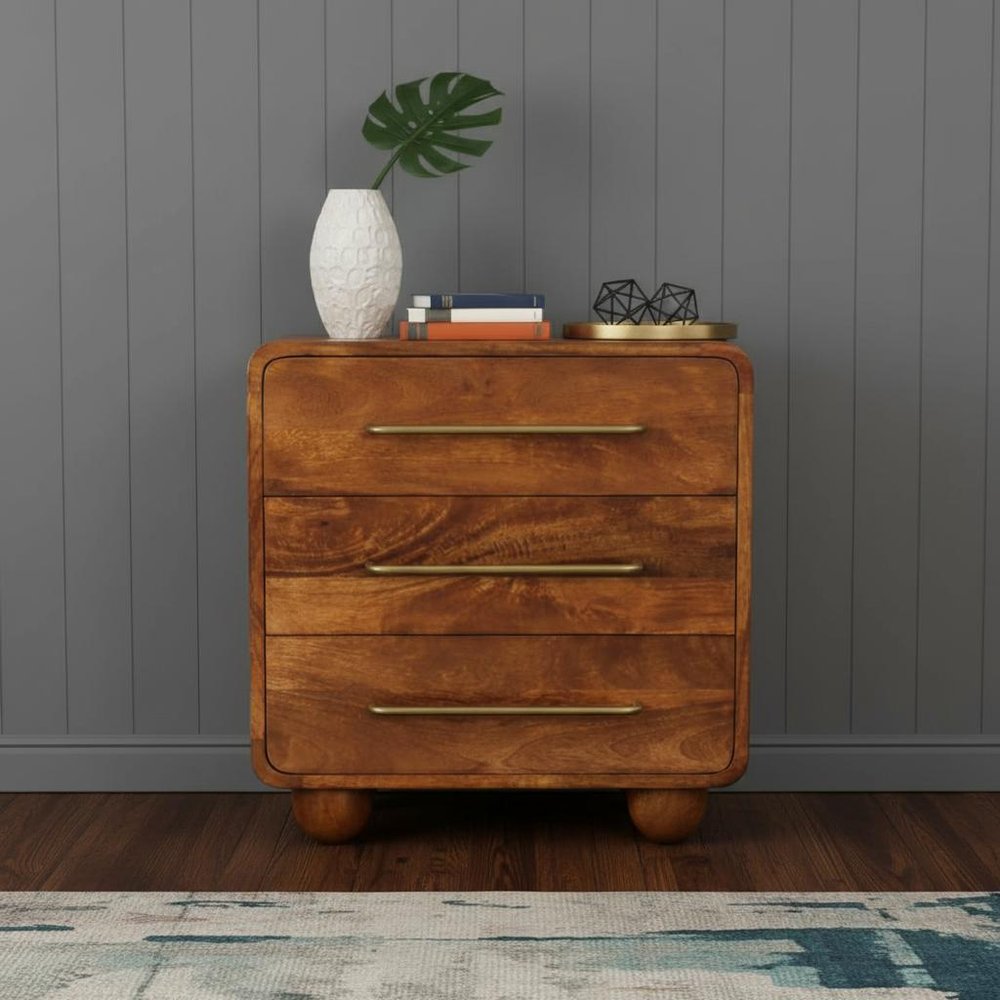 22" Brown Solid Wood Three Drawer Sideboard