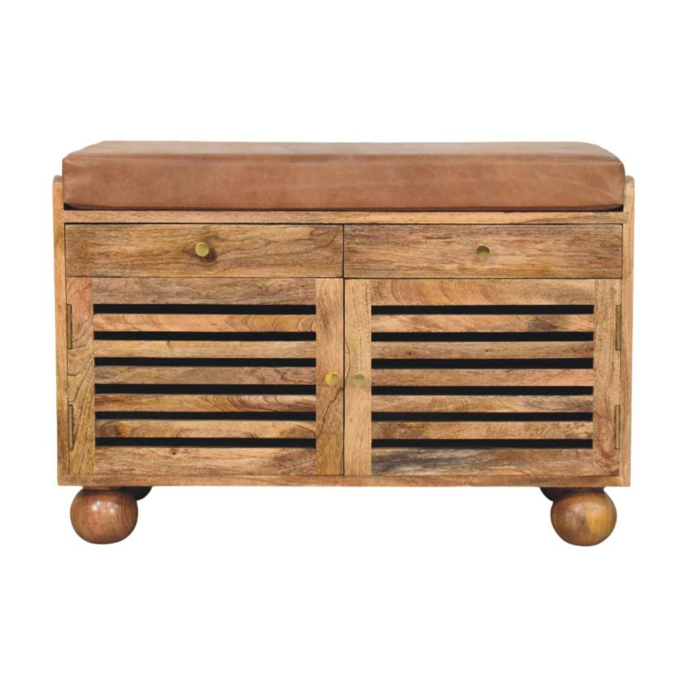 33" Brown Solid Wood Round Accent Cabinet With Single Door And Two Drawers
