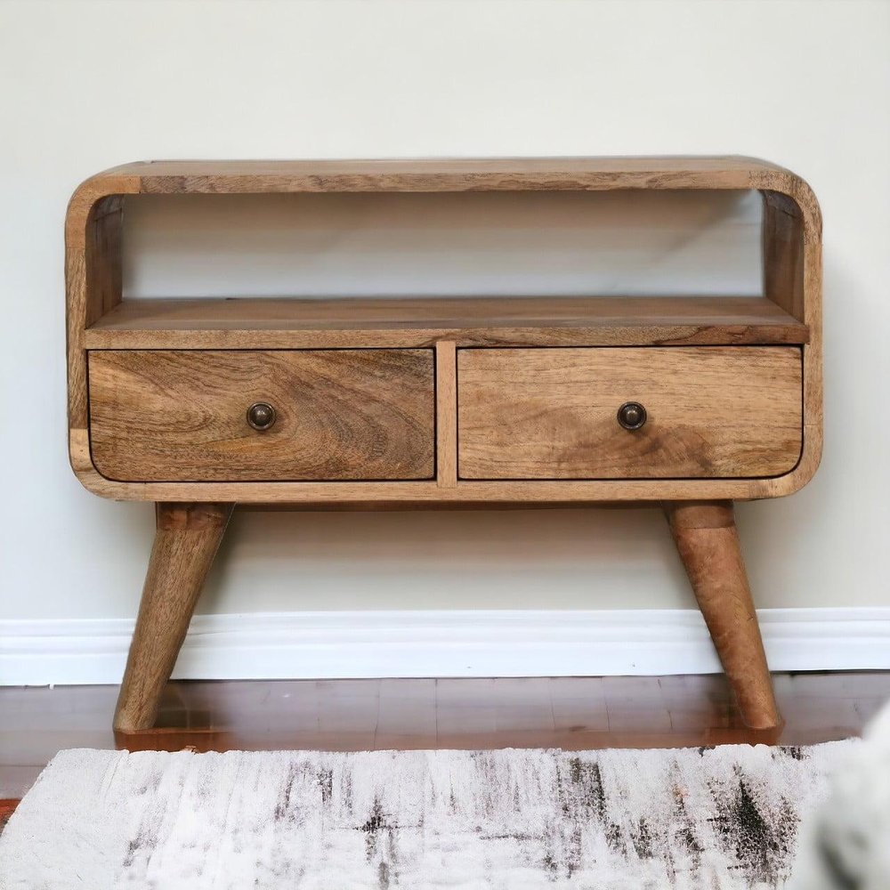 24" Brown Solid Wood Enclosed and Open Storage TV Stand