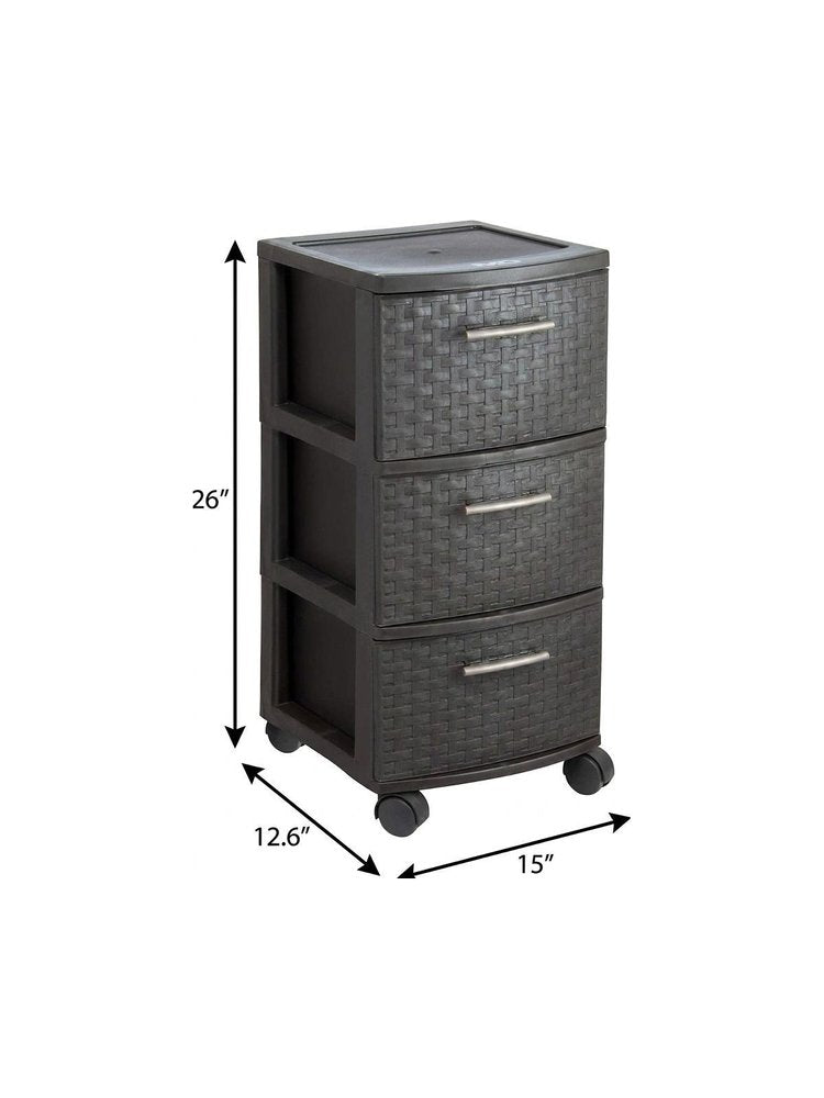 13" Espresso Plastic Square Accent Cabinet With Three Drawers